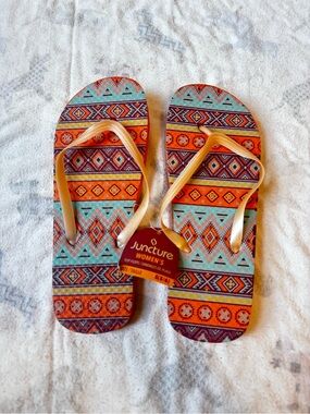Juncture Women's Aztec Print Flip Flop - Orange & Teal